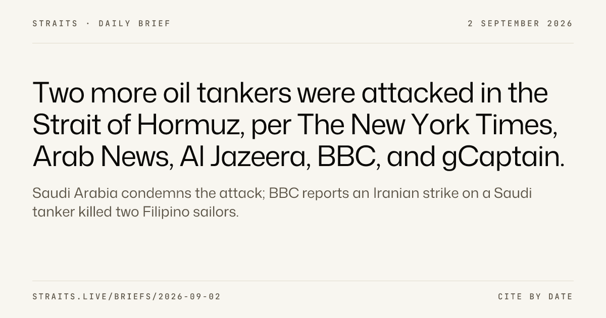 Strait of Hormuz Status: September 2, 2026 | Straits Daily Brief