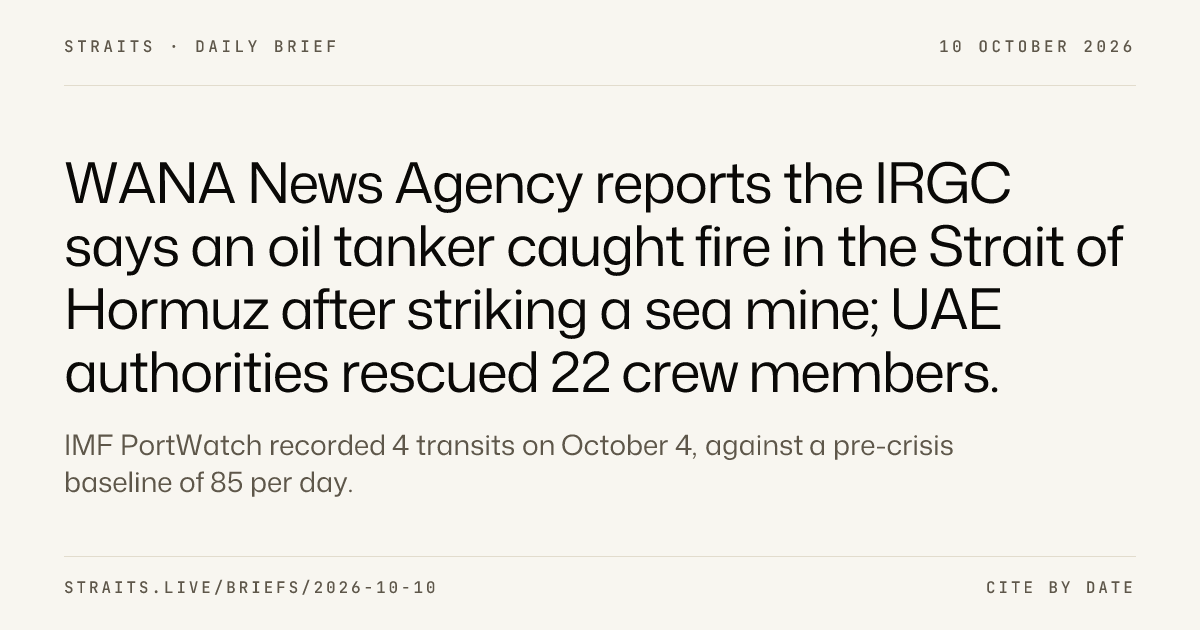 Strait of Hormuz News, October 10, 2026: Straits Daily Brief